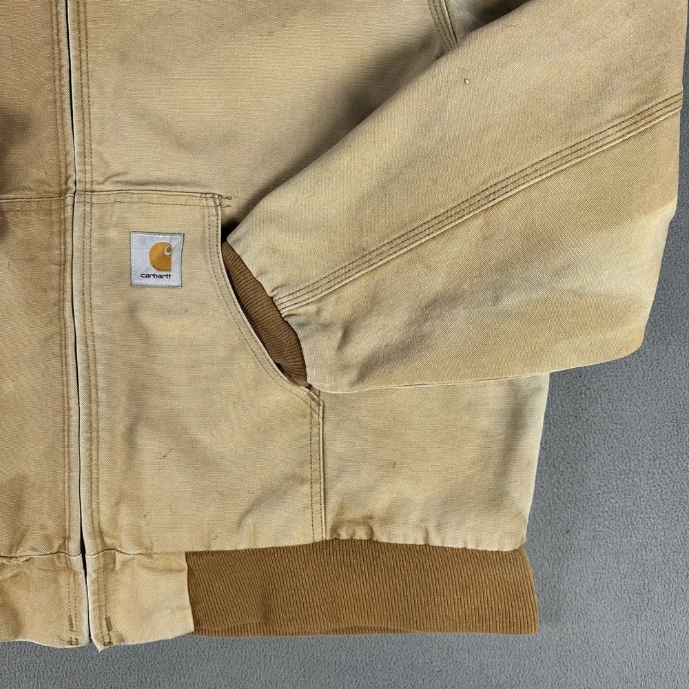 Carhartt Jacket Large Tan Brown JF1006 Faded Duck Canvas Flannel Lined 90s